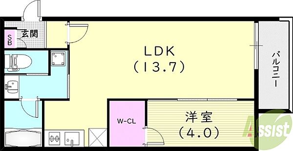 兵庫県西宮市甲東園2丁目(賃貸マンション1LDK・2階・40.08㎡)の写真 その2