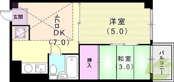 兵庫県西宮市南越木岩町(賃貸マンション2DK・3階・35.86㎡)の写真 その2