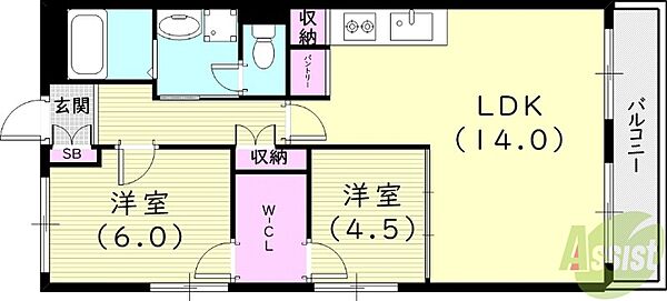 兵庫県西宮市熊野町(賃貸マンション2LDK・3階・58.23㎡)の写真 その2