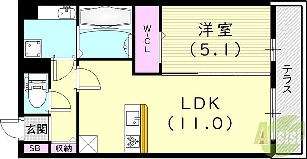 兵庫県西宮市中前田町(賃貸アパート1LDK・1階・41.53㎡)の写真 その2