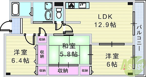 兵庫県西宮市門戸荘(賃貸マンション3LDK・3階・71.64㎡)の写真 その2