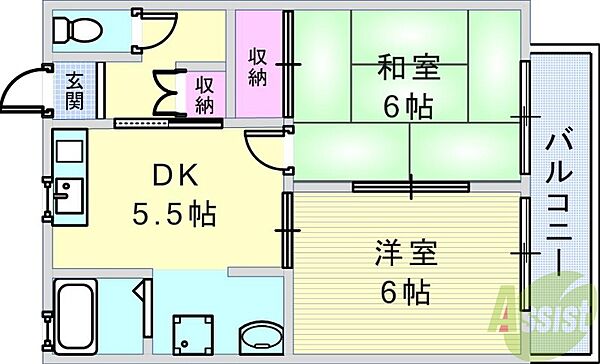 兵庫県西宮市門戸荘(賃貸アパート2DK・1階・42.00㎡)の写真 その2
