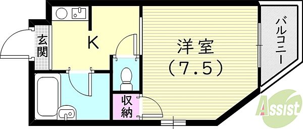 兵庫県西宮市平木町(賃貸マンション1K・2階・22.00㎡)の写真 その2