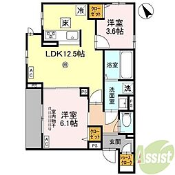 西宮市甲子園六石町アパート 2LDKの間取図画像