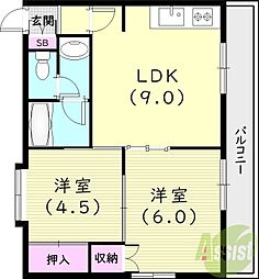 メゾン・ド・レグルス 2DKの間取図画像