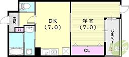 メインステージ甲子園口 1DKの間取図画像