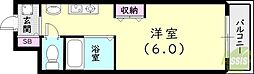ユニテソリステ津門川 1Kの間取図画像