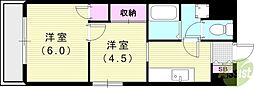 プレアール宝塚泉町 2Kの間取図画像