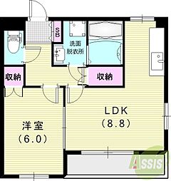 ソレイユ段上 1LDKの間取図画像