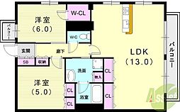 キャッスルプラザ西宮 2LDKの間取図画像