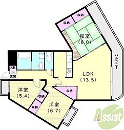 KDXレジデンス夙川ヒルズ1番館 3SLDKの間取図画像
