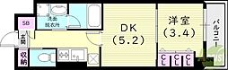 西宮北口プライマリーワンガーデンテラス 1DKの間取図画像