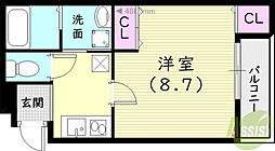 フジパレス西宮能登 1Kの間取図画像