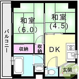 潮見が丘コーポラス 2DKの間取図画像