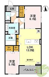 TN-STORIA昭和園 2LDKの間取図画像