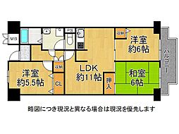ユニ宇治マンション1号館 3LDKの間取図画像