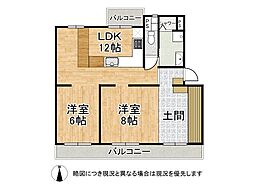 京都市醍醐上ノ山団地A2棟 2LDKの間取図画像
