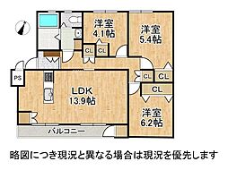 長岡天神ハイツ8棟 3LDKの間取図画像
