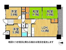 ユニ宇治川マンション4号館 4LDKの間取図画像