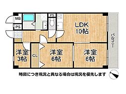 山科セントラルハイツ 3LDKの間取図画像