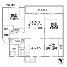 西公園下住宅4 3LDKの間取図画像