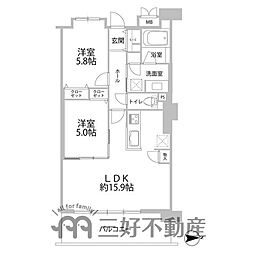 モントーレ香椎浜サーフタワーセンターコート 2LDKの間取図画像