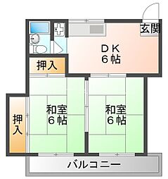 WESTヒルズ門真南 2DKの間取図画像