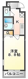 アヴェーレ太子橋 1Kの間取図画像