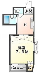 エクセル上島頭 1Kの間取図画像