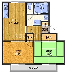 ロイヤルワールド'88 2DKの間取図画像
