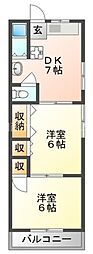 大和マンション 2DKの間取図画像