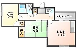 カルチェ・ダムールDブロック 2LDKの間取図画像