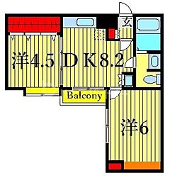 第6メゾンド・ヨシノ 2DKの間取図画像