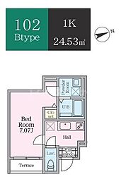 エトワールヴァリ プレリュード 1Kの間取図画像