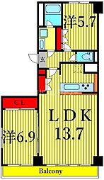 ハイフラットワン 2LDKの間取図画像