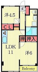 オークハイツ 2LDKの間取図画像