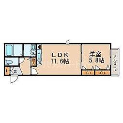 シャーメゾン内沼B 1LDKの間取図画像