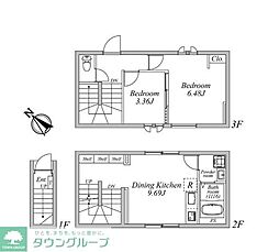 プラスドア東中野 2DKの間取図画像