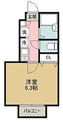 キャメル東伏見 1Kの間取図画像
