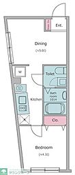 ラクラス中野弥生町 1DKの間取図画像