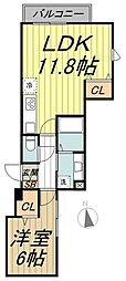 ノイエフロイデ 1LDKの間取図画像