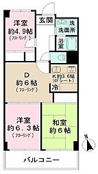 武蔵野ビューハイツ 2LDKの間取図画像