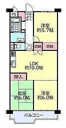 向陽台サニーハイツ 3LDKの間取図画像