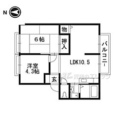 アルカディア田中東棟 2LDKの間取図画像