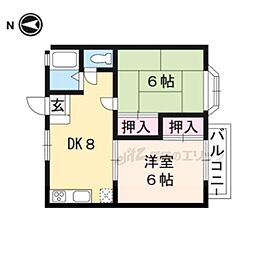 嵐山リバーサイド 2DKの間取図画像