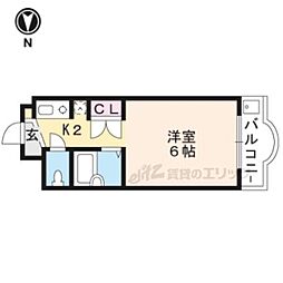 長曽ハイツ2 1Kの間取図画像