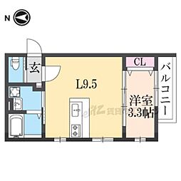 レーブ亀岡 1LDKの間取図画像