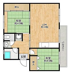 浅香山住宅26号棟 2LDKの間取図画像