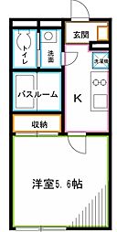 西武新宿線 上井草駅 徒歩17分の賃貸マンション 2階1Kの間取り