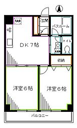 第一小美野マンション 2DKの間取図画像